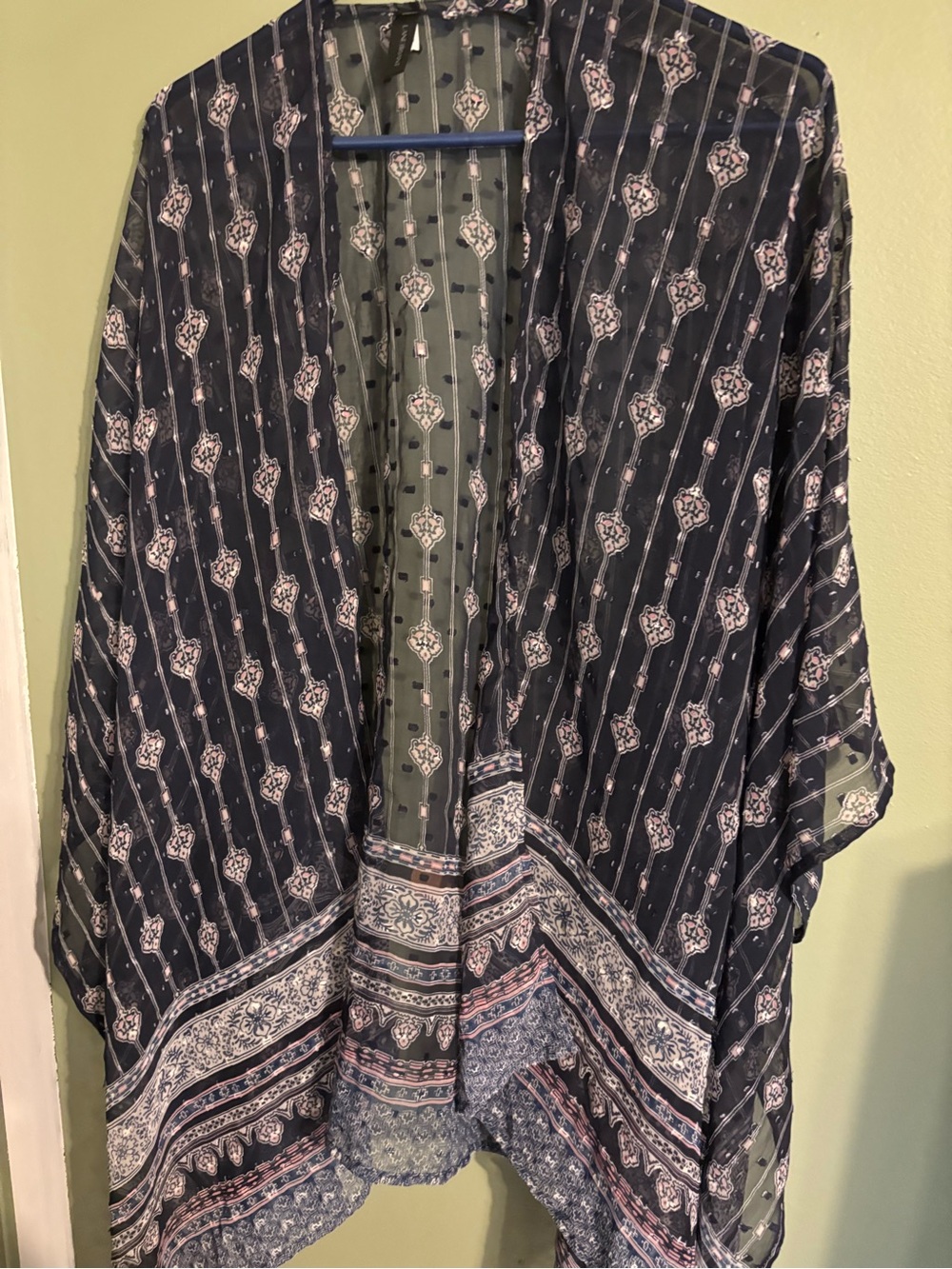 Lane Bryant Navy and Olive Printed Kimono Cape